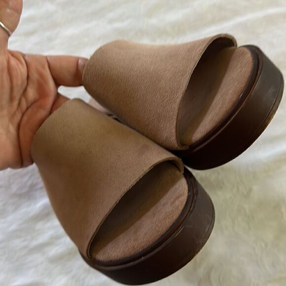 Bionatura Italian Shoes Slides Sandals Tan Leather Wood Size 9.5 or 41 - Picture 5 of 11